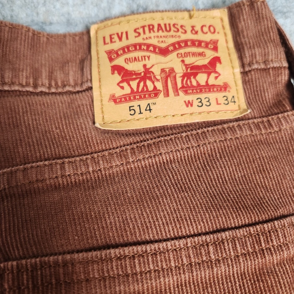 Levis 514 Corduroy Pants Men 33x34 Red Straight Leg Regular Fit Colorful Preppy - Picture 3 of 8